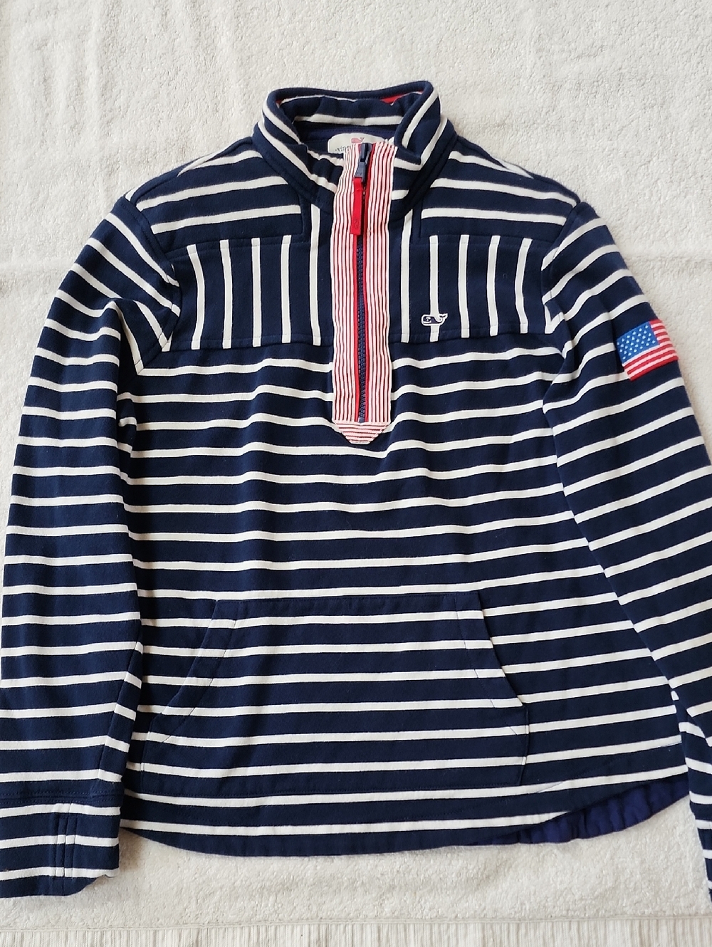 Vineyard Vines Womens Navy & White Striped USA Pullover Size S Preowned
